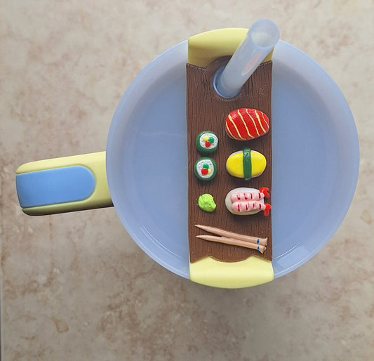 Polymer clay straw tag tumbler topper / clay tumbler accessories / sushi plate tumbler topper straw tag / sushi tumbler accessories