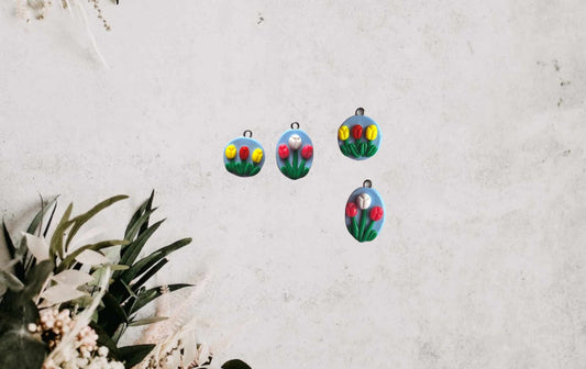 Kawaii red yellow pink white tulip charms / polymer clay flower charms / flowers spring summer charms / clay tulip jewelry stitch marker