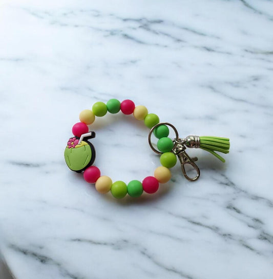 Silicone beaded wristlet keychain cute tropical drink coconut silicone beaded wristlet keychain / kawaii coconut bag accessories key chain