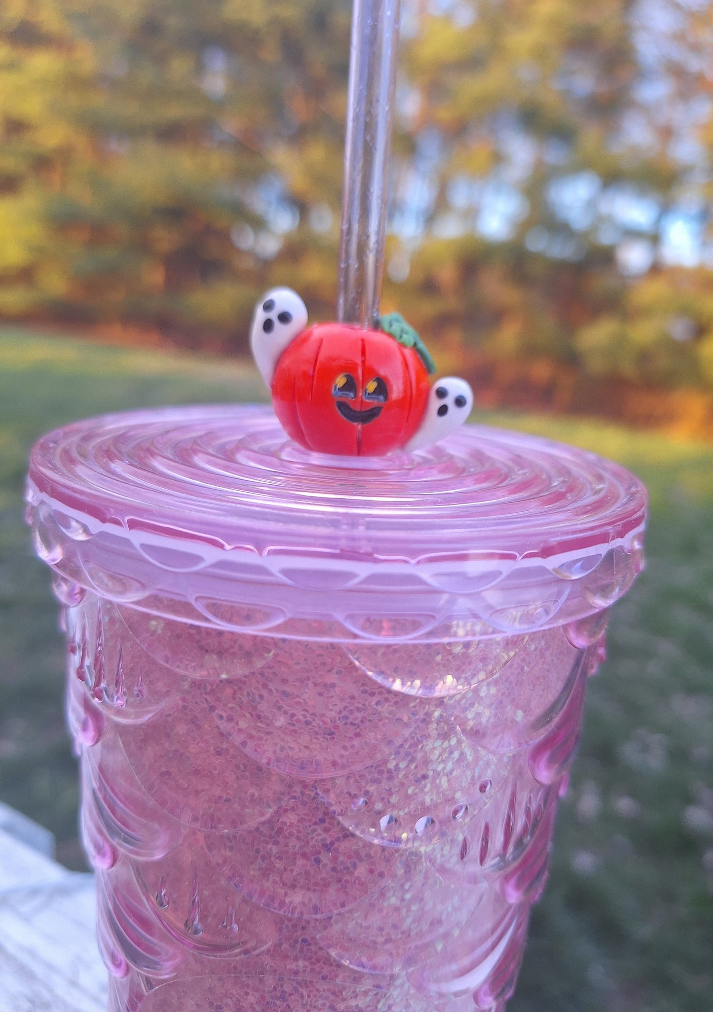 Clay halloween ghost straw buddy charm tumbler accessories / fall pumpkin tumbler charm straw buddy / clay jackolantern straw topper charm