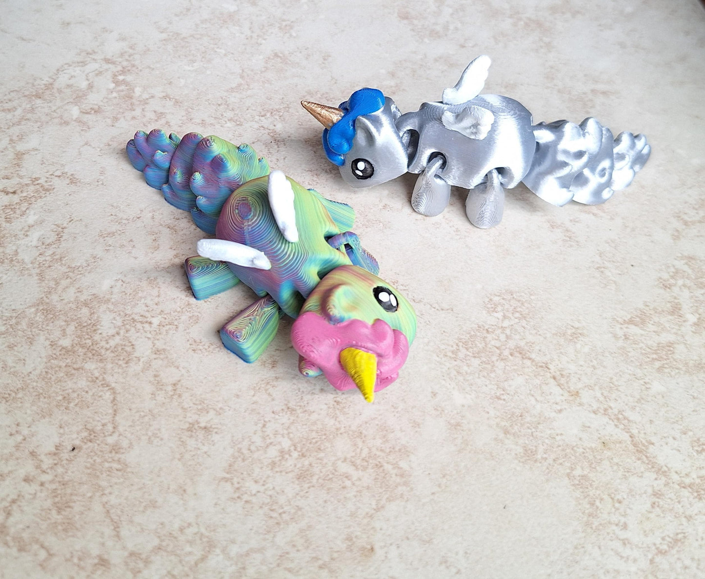 3D articulated unicorn / 3d printed winged unicorn  / 3d printed animals kitty unicorn figurine knick knack Fidget