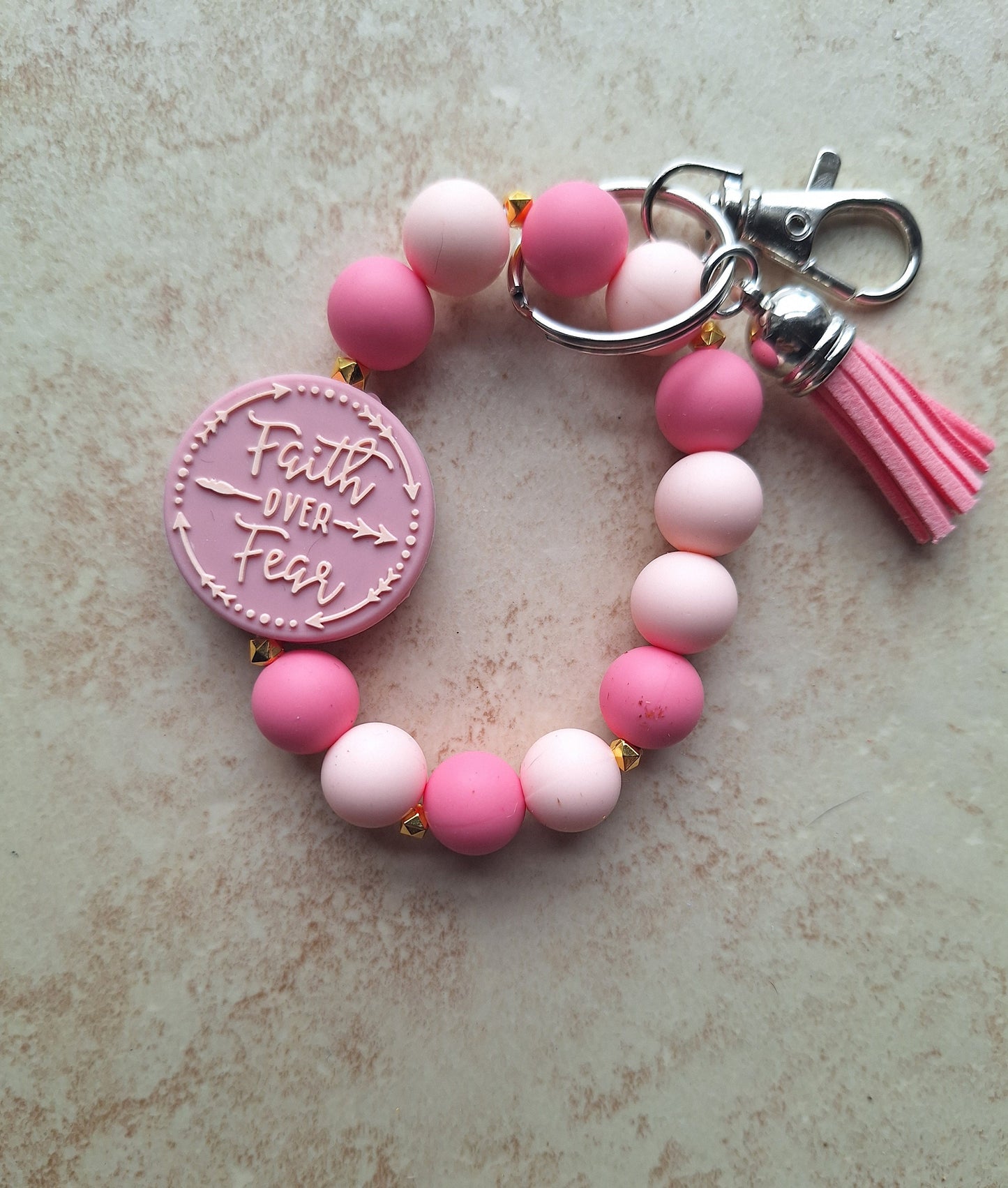 Silicone beaded wristlet keychain / faith over fear silicone beaded wristlet keychain / religious faith bag accessories key chain gift