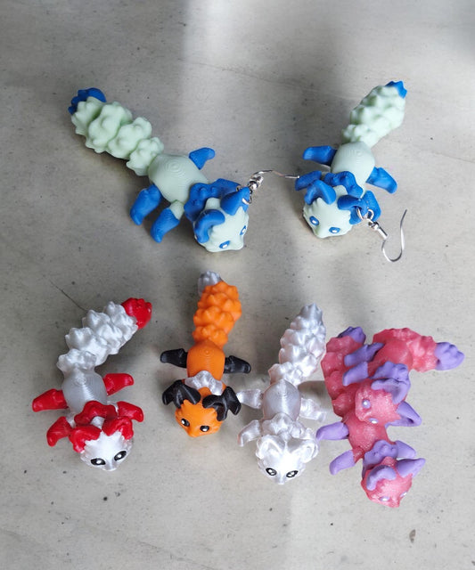 3D articulated *more colors* orange fox earrings / 3d print orange black fox / 3d printed animals figurine earrings Fidget kitsune colorful