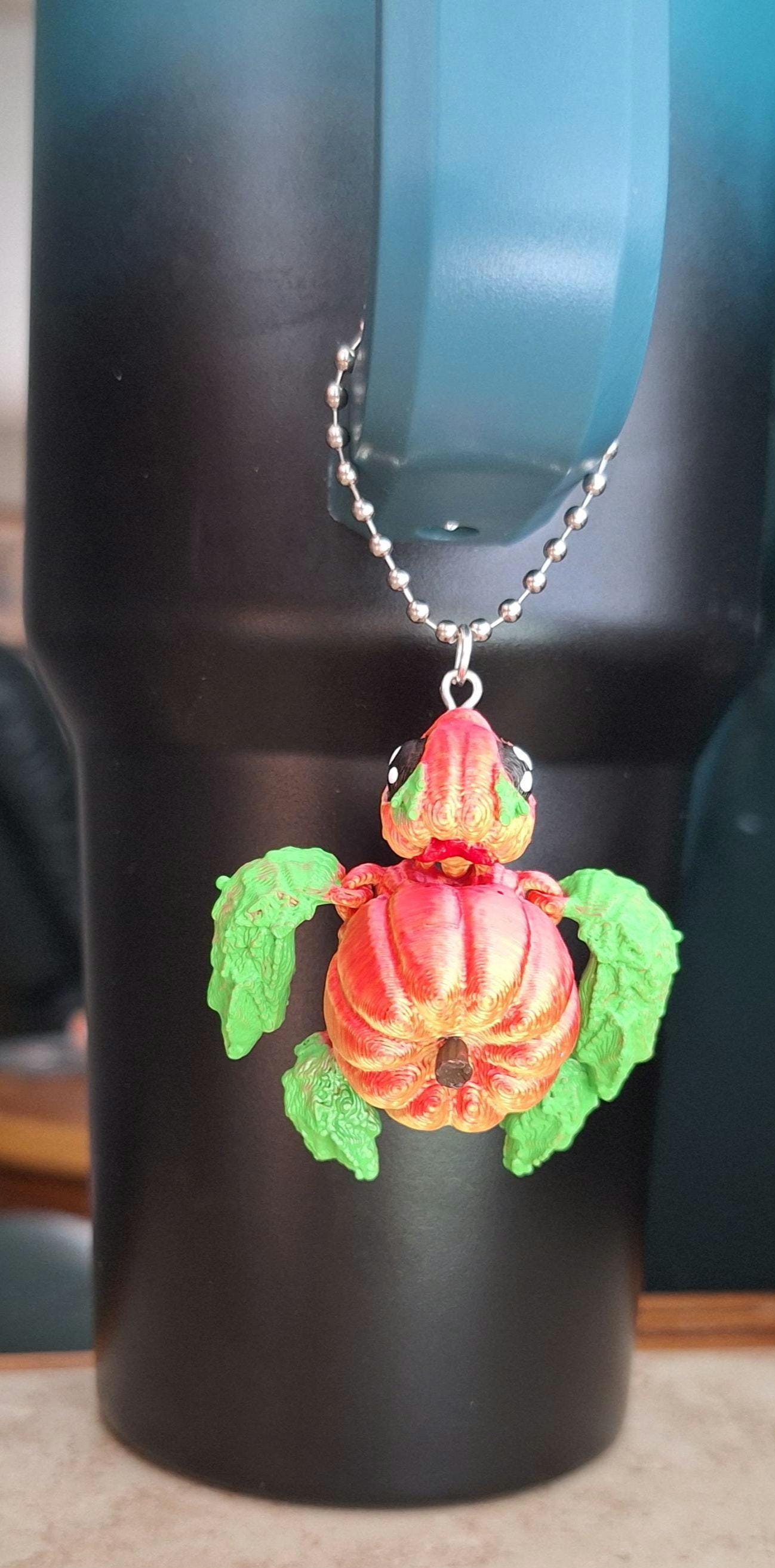 3D articulated red orange pumpkin turtle tumbler handle charm / 3d printed turtle animal halloween fall pumpkin turtle tumbler charm Fidget