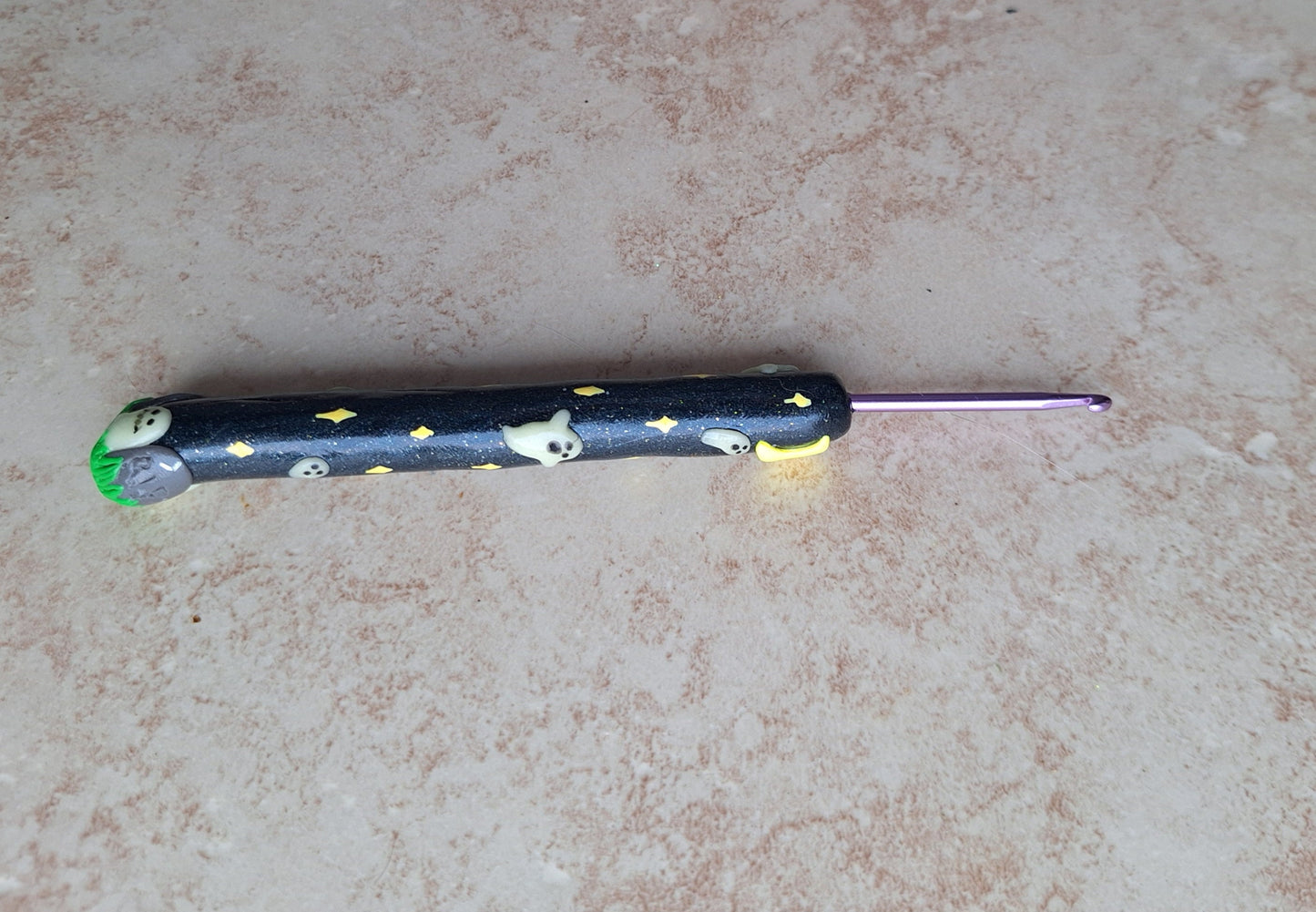 Polymer clay ghost graveyard scene Halloween holiday crochet hook
