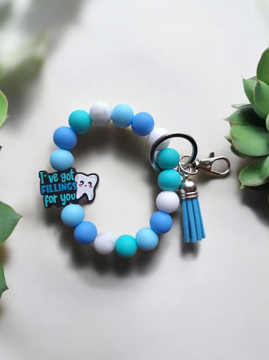 Silicone beaded wristlet dentist dental assistant silicone beaded wristlet keychain / fillings for you bag accessories key chain gift