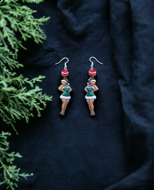 Kawaii clay pin-up santa claus earrings / polymer clay vintage santa holiday earrings / christmas holiday pin up jewelry clay santa earrings