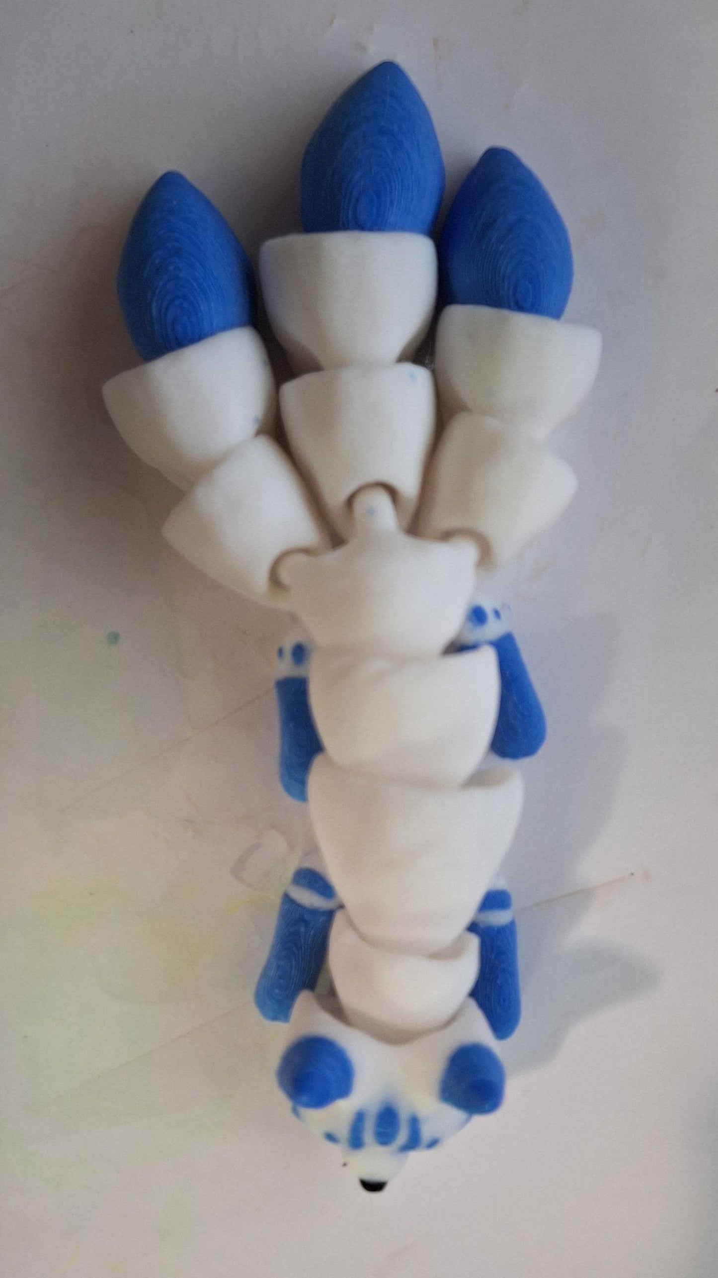 3D articulated red blue baby kitsune fox straw topper cap / 3d printed kitsune / 3d printed animals figurine knick knack Fidget