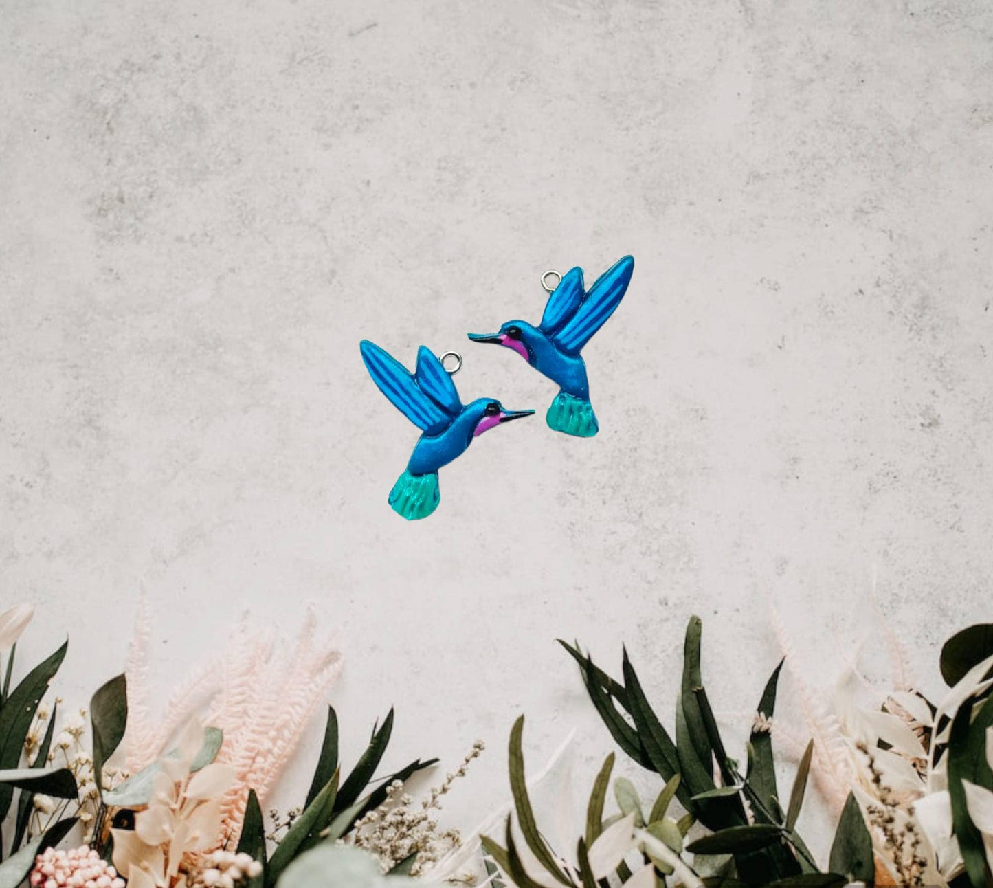 Kawaii hummingbird charms / polymer clay teal pink hummingbird charms / kawaii bird charms / kawaii humming bird jewelry