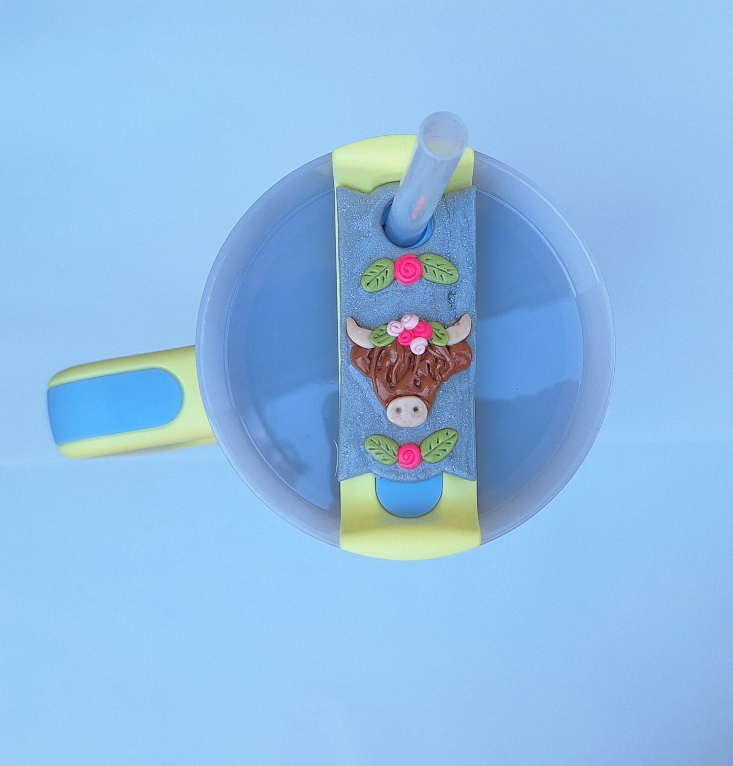 Polymer clay straw tag tumbler topper / clay tumbler accessories / highland cow tumbler topper straw tag / animal cow tumbler accessories