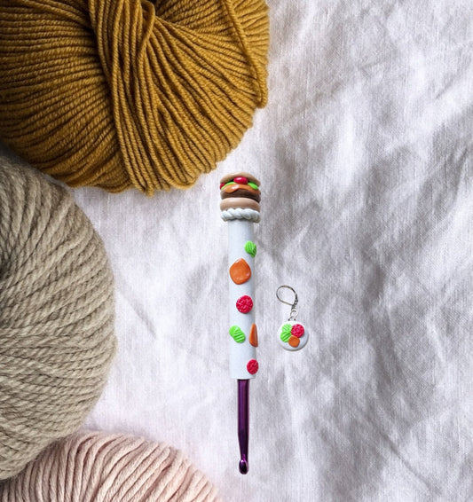 Polymer clay hamburger cheese burger food crochet hook