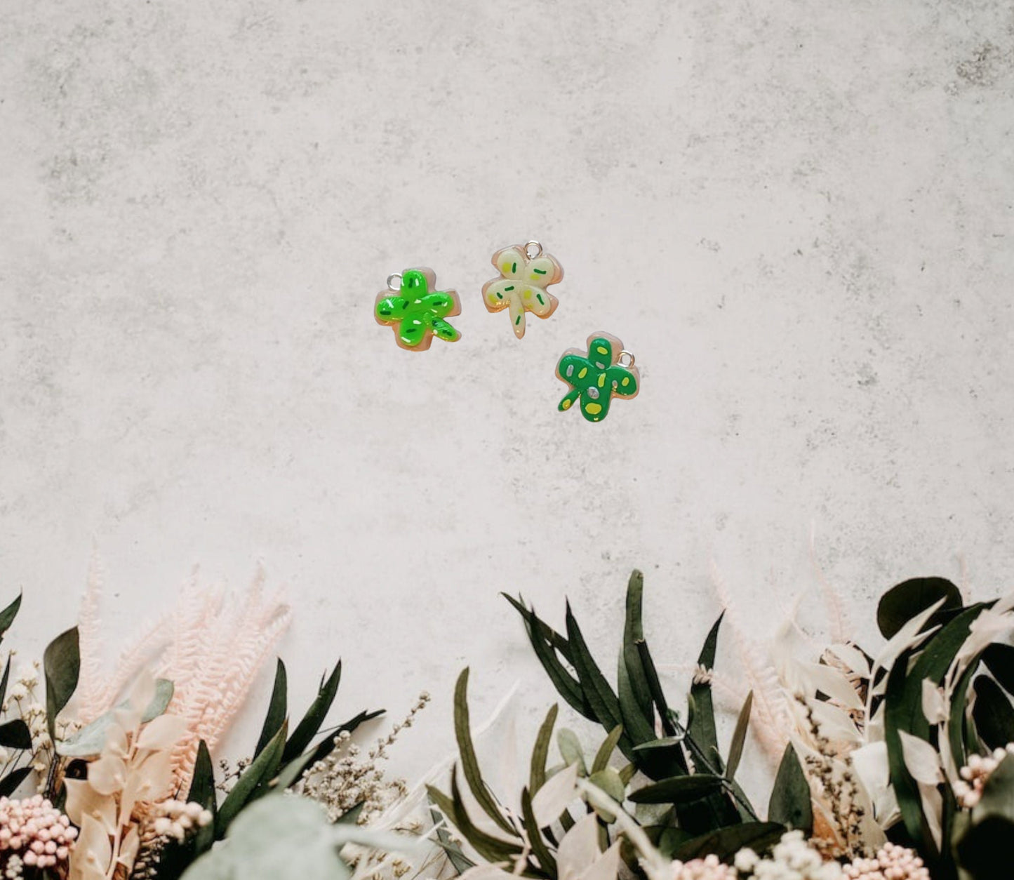 Kawaii st Patrick's day sugar cookie clover charms / polymer clay cookie charms / kawaii food charms / kawaii food jewelry / irish charms