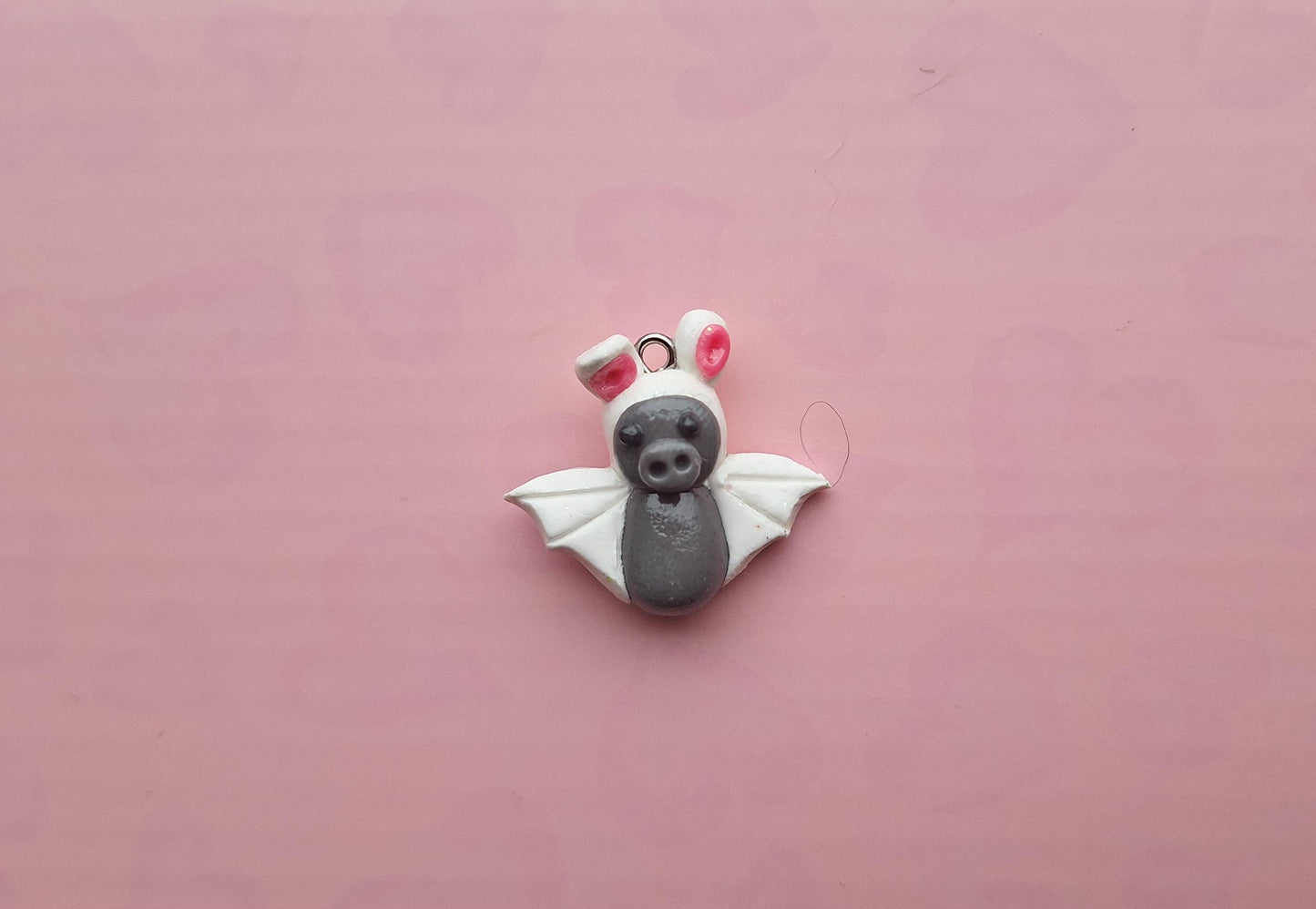 Kawaii bunny rabbit bat charm / polymer clay holiday charms / clay charm jewelry / bat charm stitch marker progress keeper