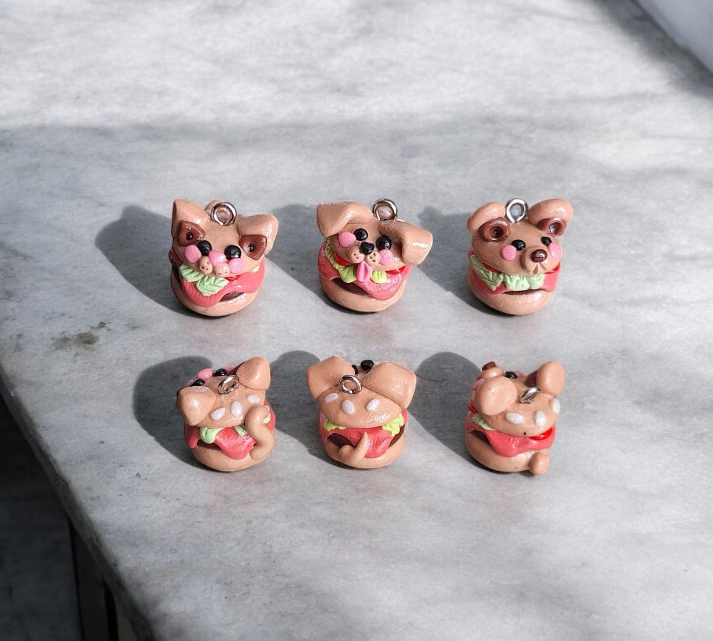 Kawaii burger charms / polymer clay bear cat puppy charms / dog kitty bear burger jewelry stitchmarker progress keeper notions