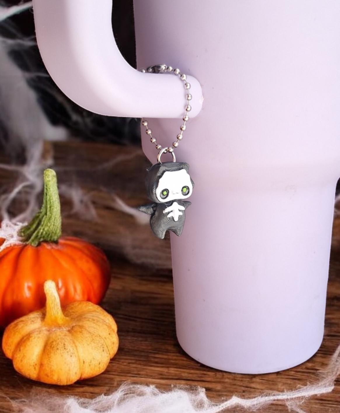 3D articulated black skelly pixie tumbler charm buddy / 3d printed animals tumbler handle charm Fidget halloween spooky skeleton pixie charm