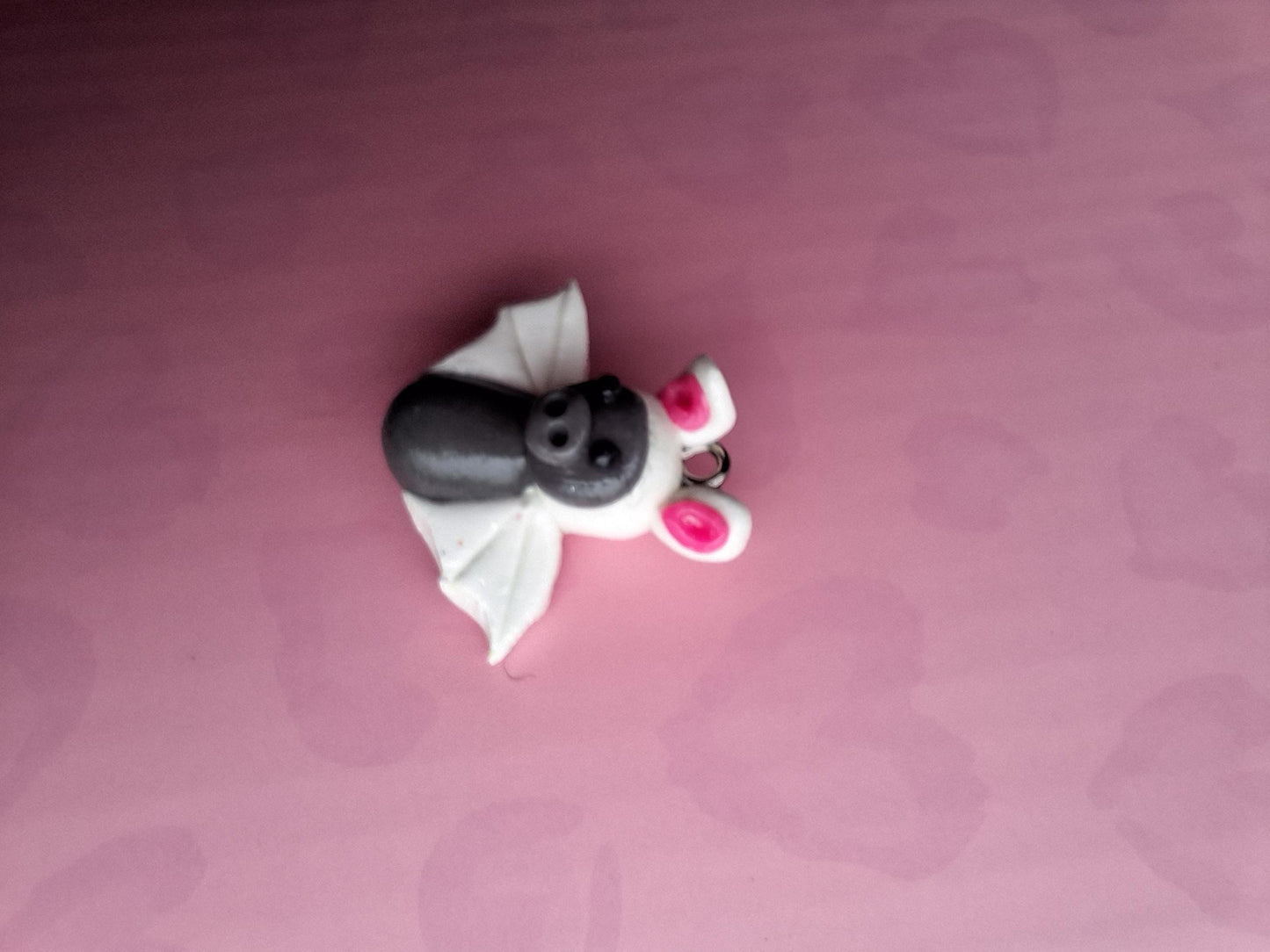 Kawaii bunny rabbit bat charm / polymer clay holiday charms / clay charm jewelry / bat charm stitch marker progress keeper