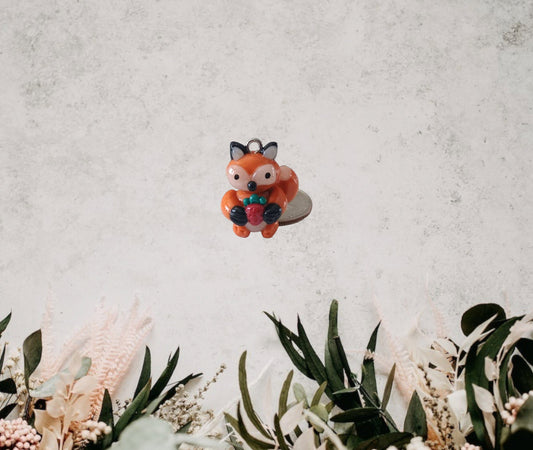 Kawaii fox charms / polymer clay fox with strawberry charms / kawaii animal charms / kawaii fox jewelry / orange red fox clay