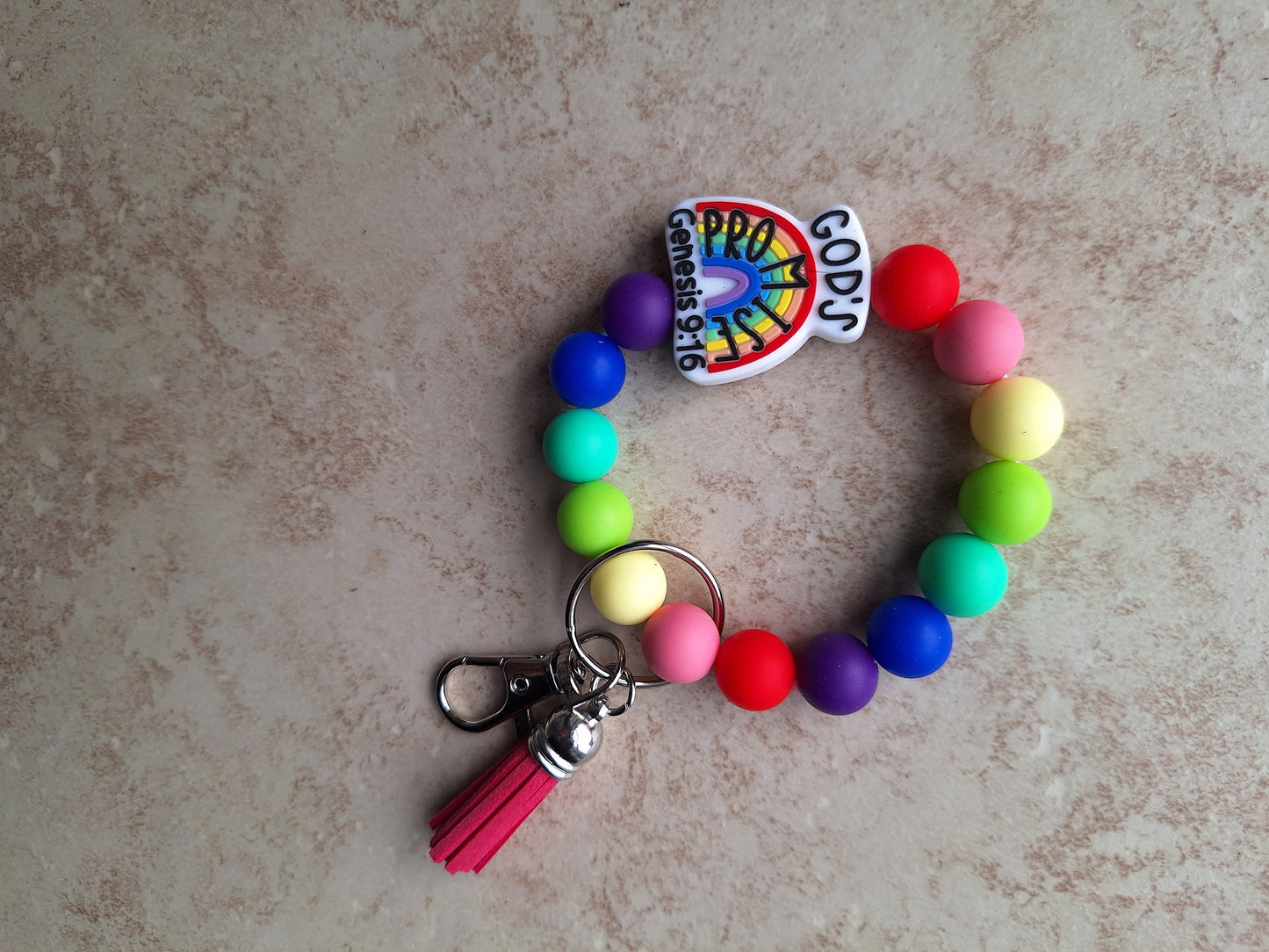 Silicone beaded wristlet keychain / God's promise rainbow silicone beaded wristlet keychain / religious faith bag accessories key chain gift