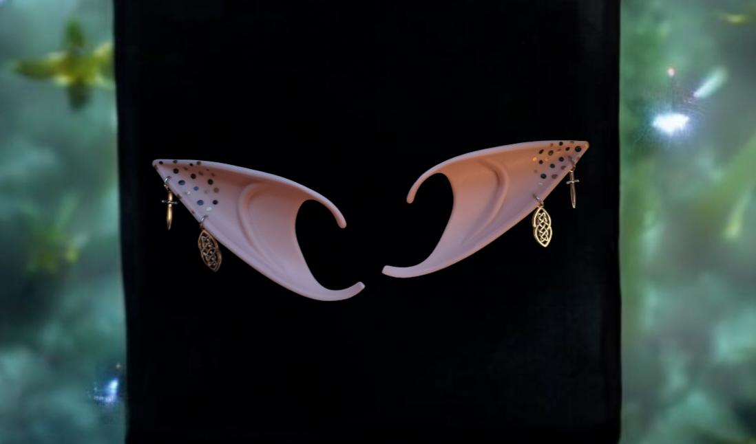 Celtic knot brown gold freckle rubber fairy pixie elf ears / halloween costume accessory cosplay elf ears / painted elf ears with earrings