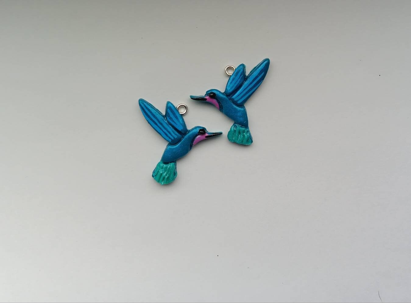 Kawaii hummingbird charms / polymer clay teal pink hummingbird charms / kawaii bird charms / kawaii humming bird jewelry