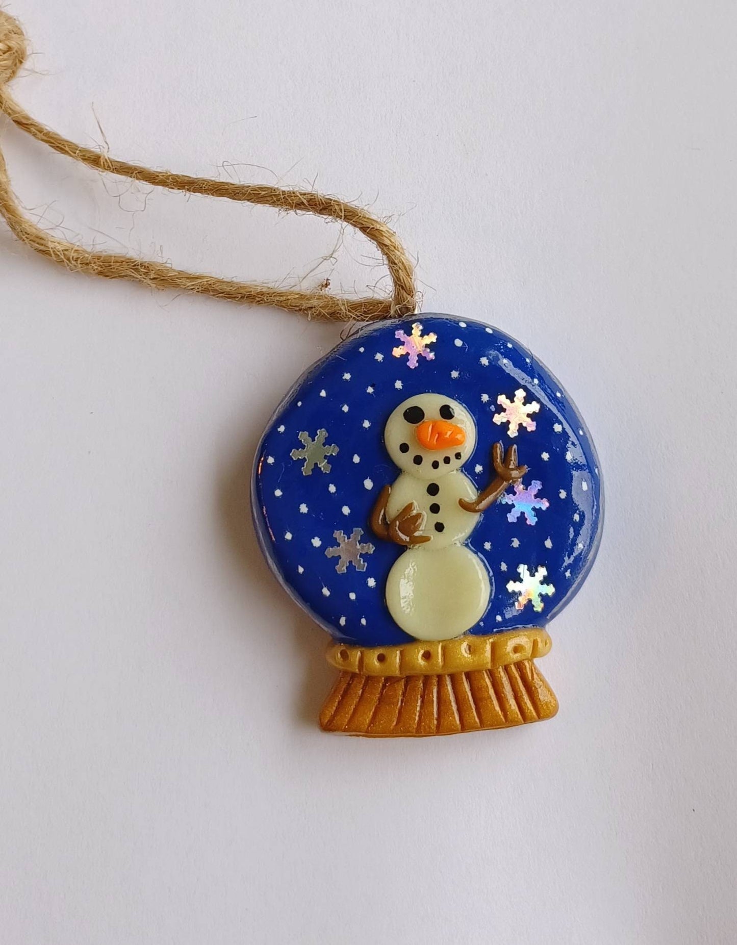 Christmas snowglobe ornament / snow globe ornament / polymer clay snowman ornament / polymer clay christmas ornament