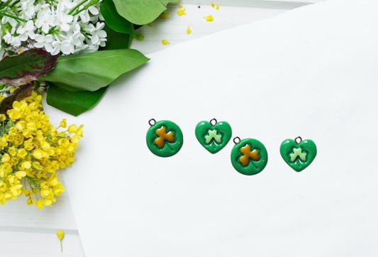 Kawaii coin clover charms / polymer clay St Patrick's day charm heart lucky charm jewelry / St Patrick's day clover charm stitch marker