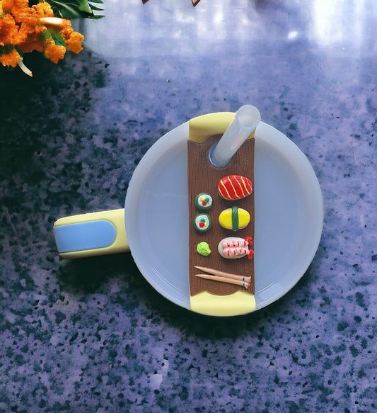 Polymer clay straw tag tumbler topper / clay tumbler accessories / sushi plate tumbler topper straw tag / sushi tumbler accessories