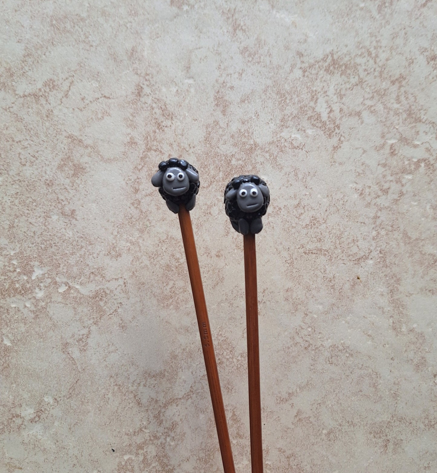 Polymer clay Set of 2 black sheep knitting needles knitting accessory