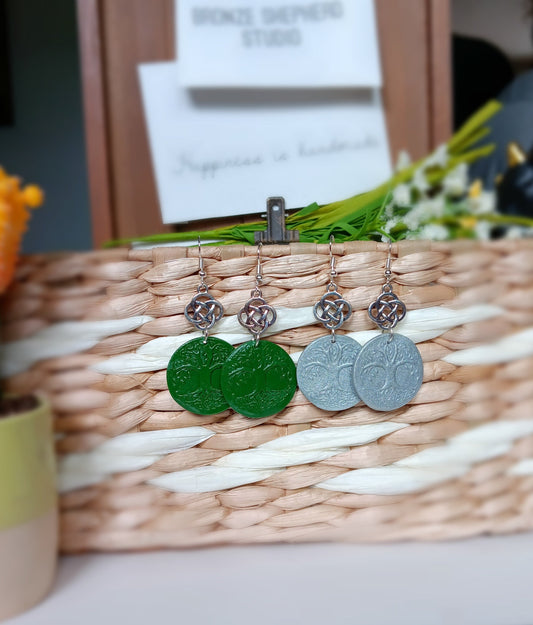 Celtic tree of life earrings / polymer clay celtic dangle earrings / kawaii celtic jewelry / tree of life earrings