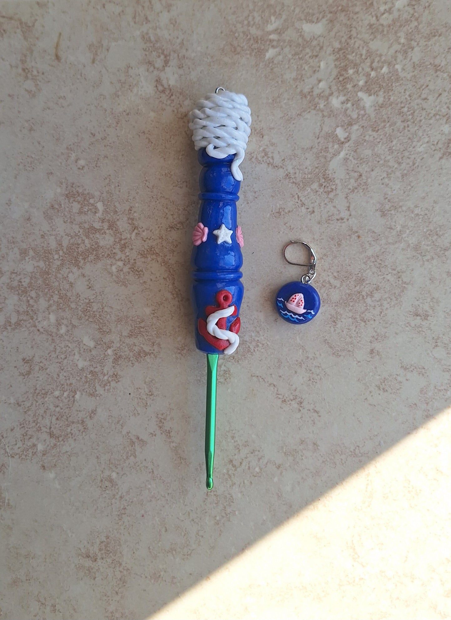 Polymer clay nautical rope anchor crochet hook