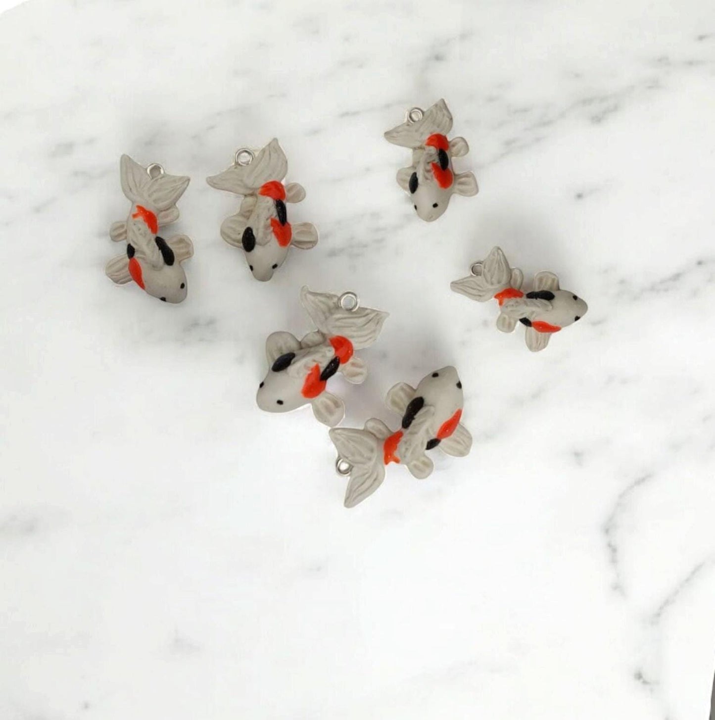 Kawaii black white orange koi fish charms / polymer clay charms / kawaii koi fish charms / kawaii fish nautical charms / koi fish