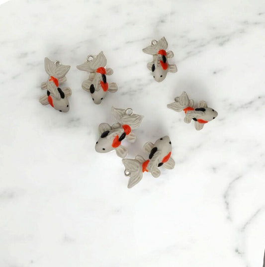 Kawaii black white orange koi fish charms / polymer clay charms / kawaii koi fish charms / kawaii fish nautical charms / koi fish