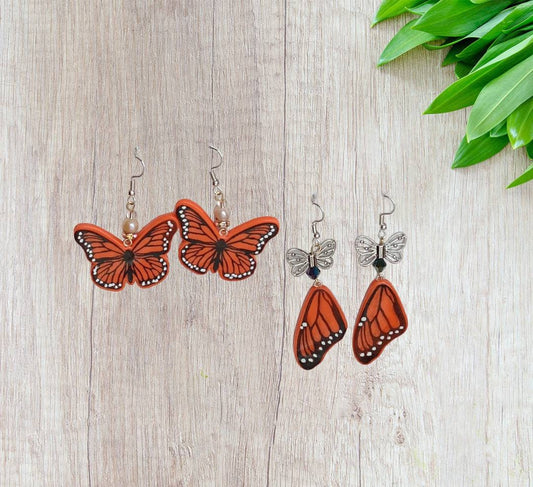 Kawaii butterfly earrings / polymer clay orange monarch butterfly dangle earrings / clay butterfly wing jewelry / butterfly wing earrings