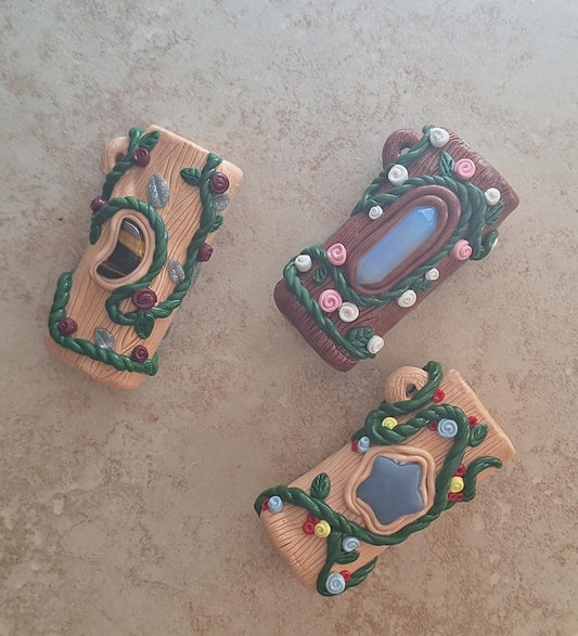 polymer clay keychain lighter case / polymer clay rose vine crystal cottage core lighter case with keychain