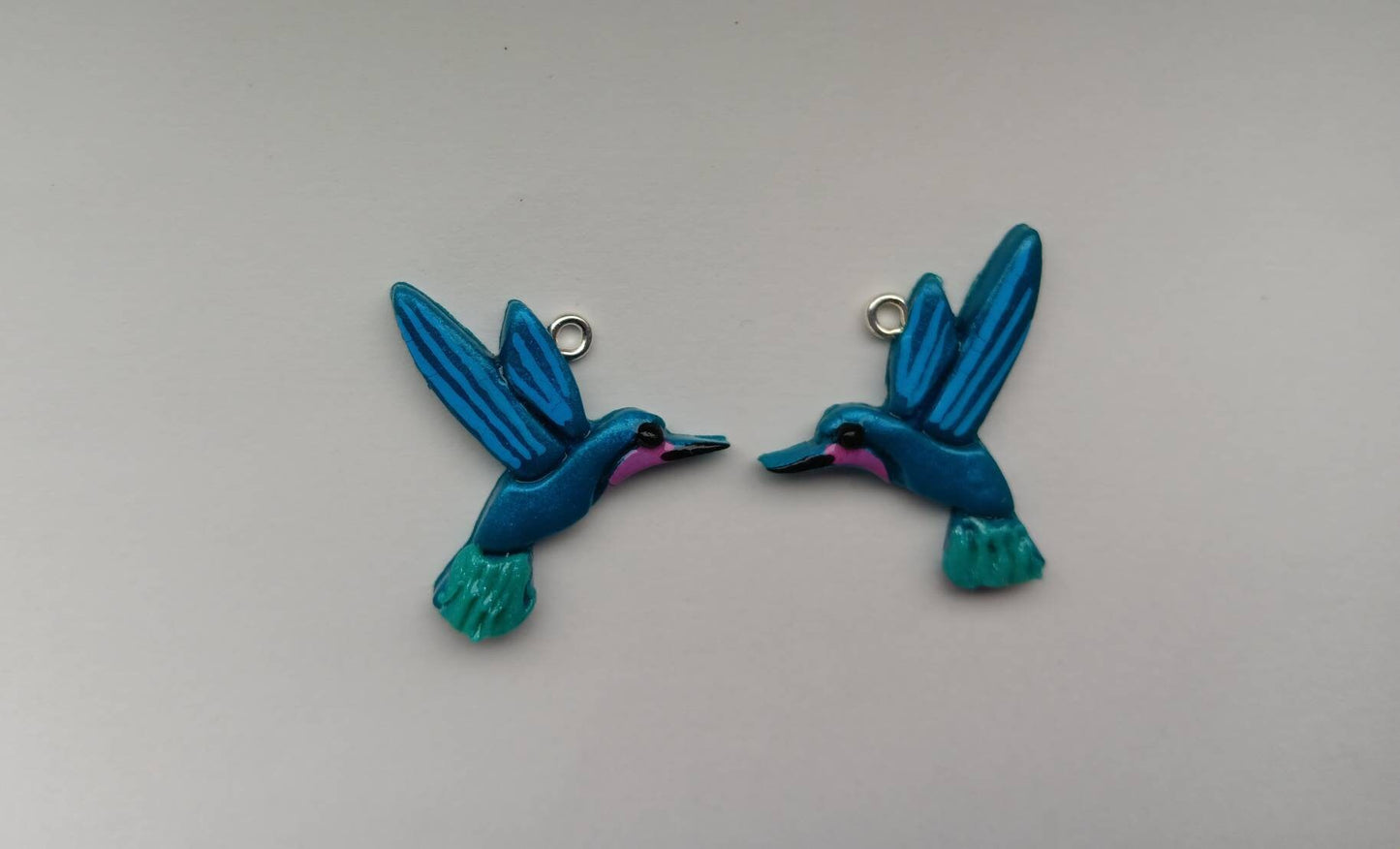 Kawaii hummingbird charms / polymer clay teal pink hummingbird charms / kawaii bird charms / kawaii humming bird jewelry