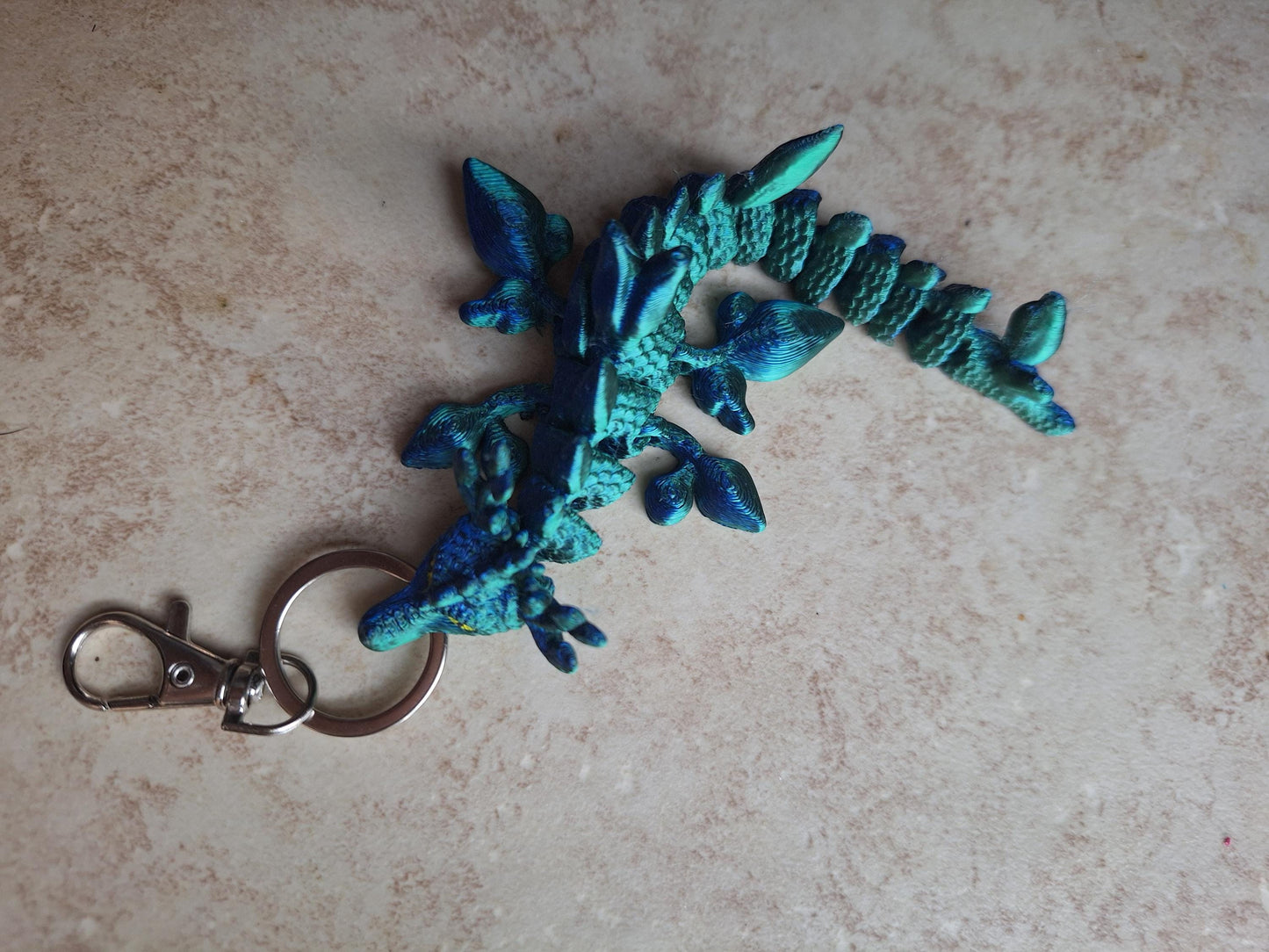3D articulated blue green metallic leafy dragon keychain / 3d printed dragon 3d printed animals figurine knick knack Fidget keychain