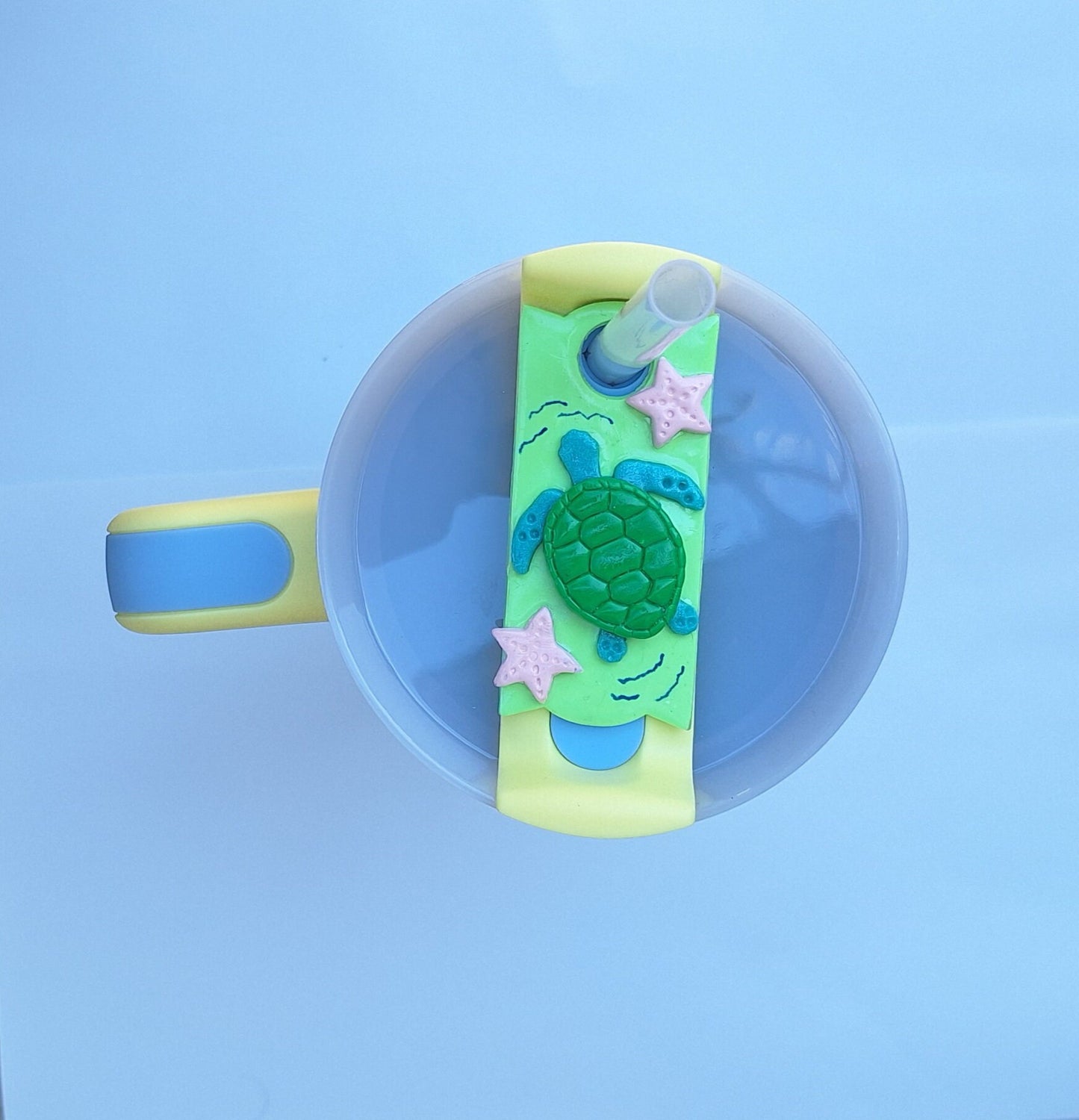 Polymer clay straw tag tumbler topper / clay tumbler accessories / sea turtle tumbler topper straw tag / beach turtle tumbler accessories