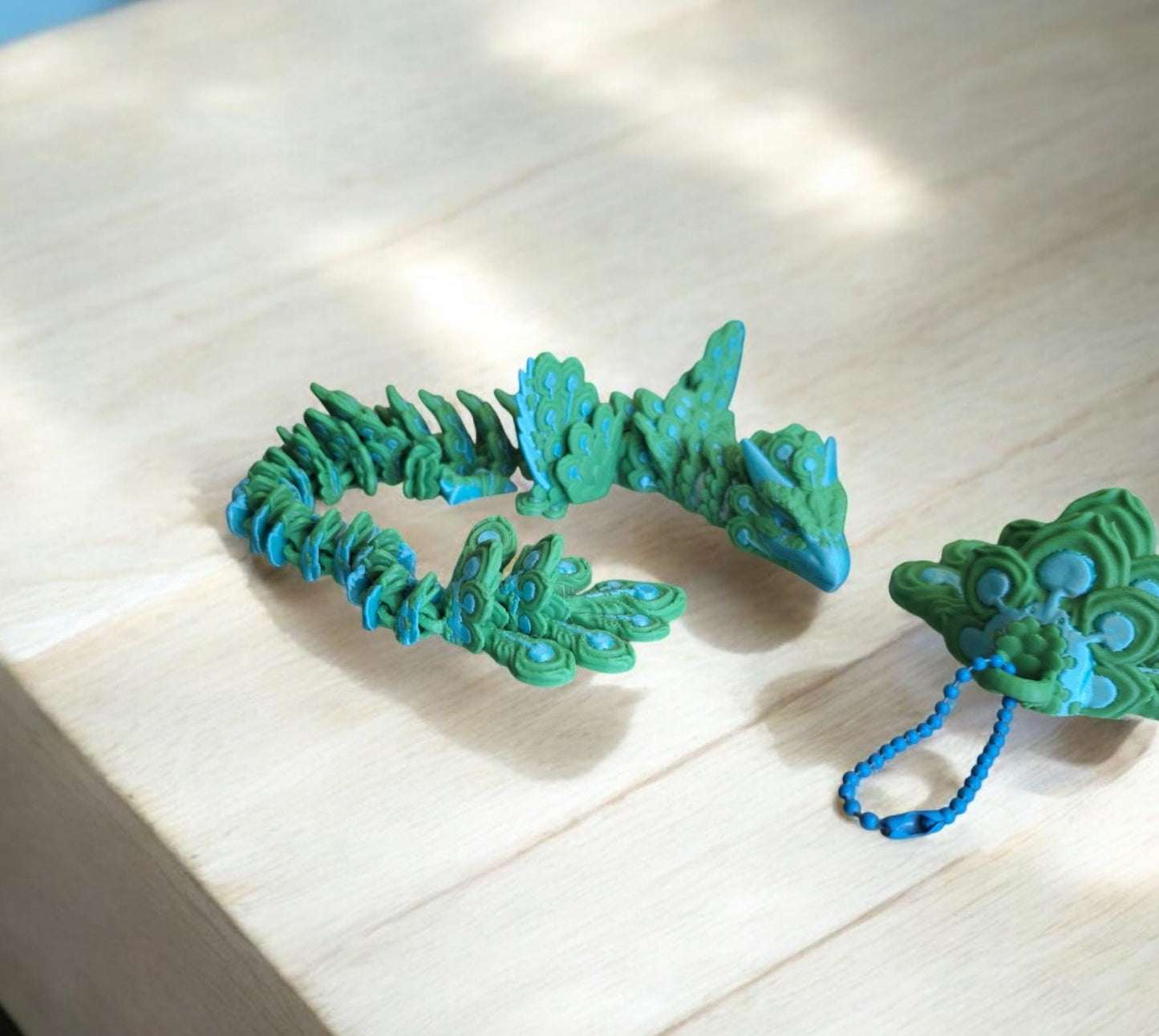 3D articulated silky teal green peacock dragon / 3d printed dragon animals / Peacock bird dragon knick knack Fidget figurines keychain