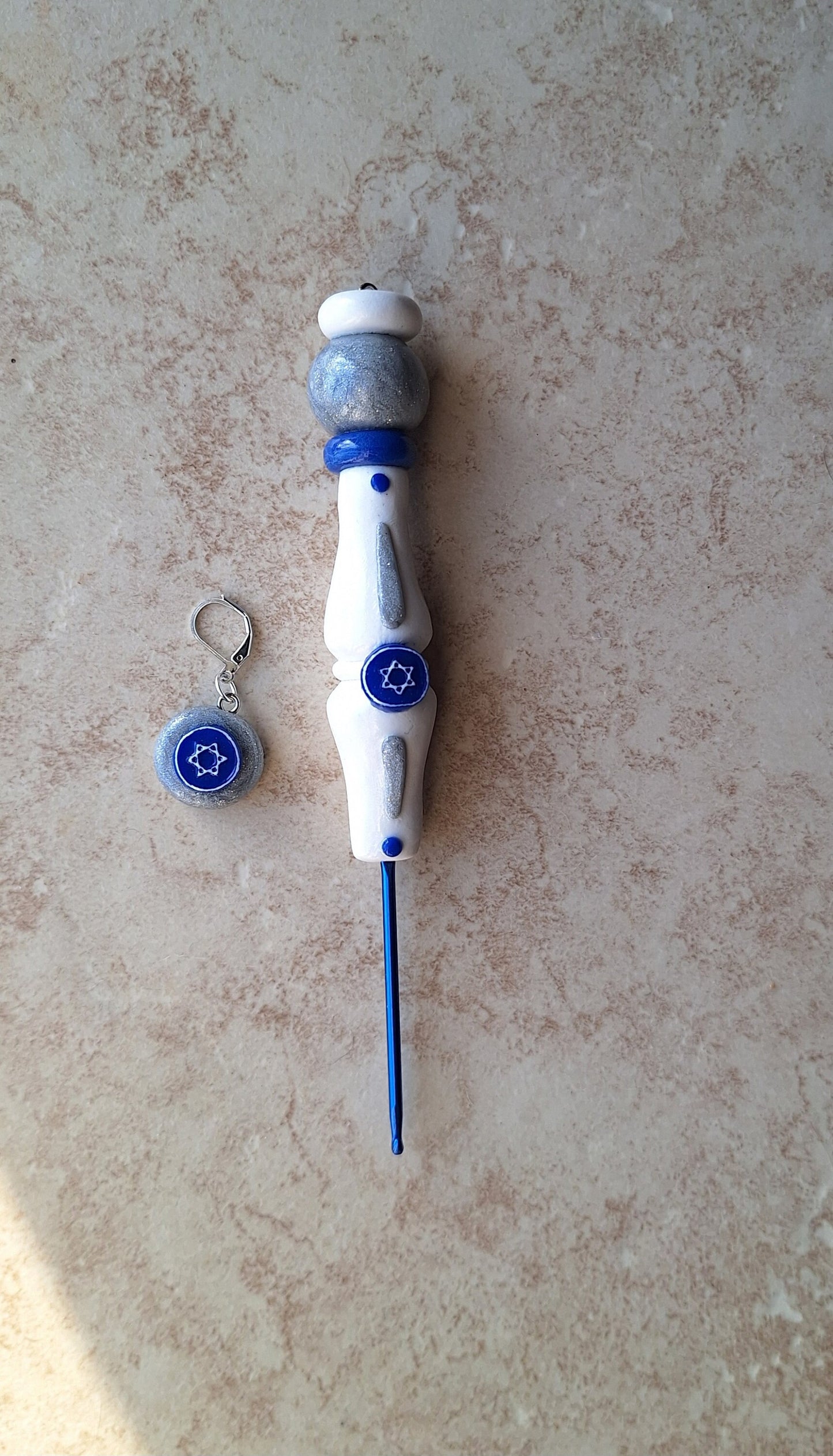 Polymer clay Hanukkah star of David crochet hook