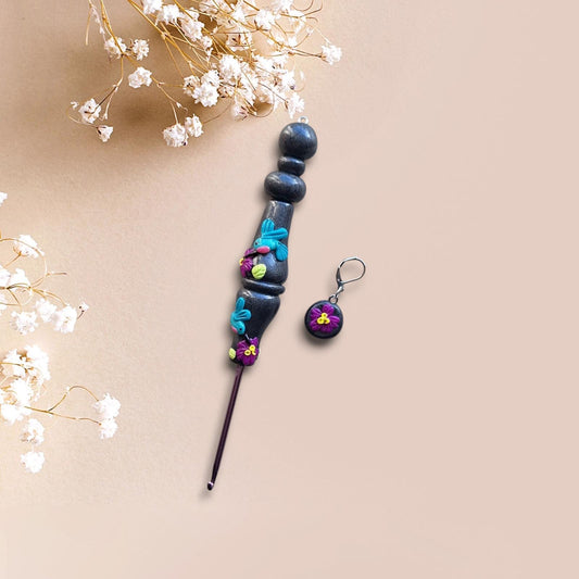 Polymer clay spring summer floral hummingbird crochet hook