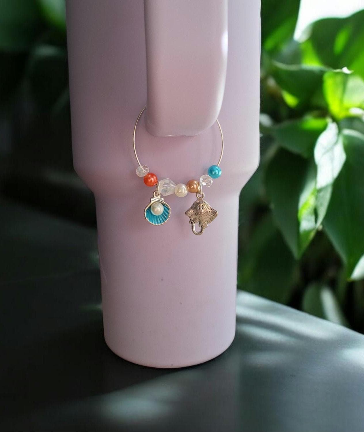 kawaii beach shell sea manta ray stingray charm tumbler accessories tumbler charm buddy / sting ray manta ocean tumbler handle charm