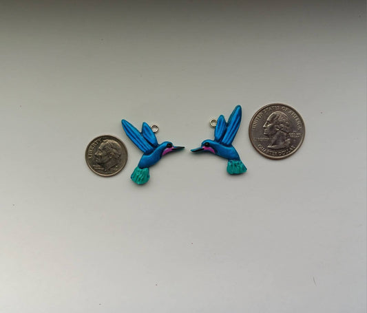 Kawaii hummingbird charms / polymer clay teal pink hummingbird charms / kawaii bird charms / kawaii humming bird jewelry