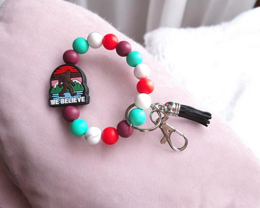 Silicone beaded wristlet keychain / we believe silicone beaded wristlet keychain / bigfoot bag accessories key chain