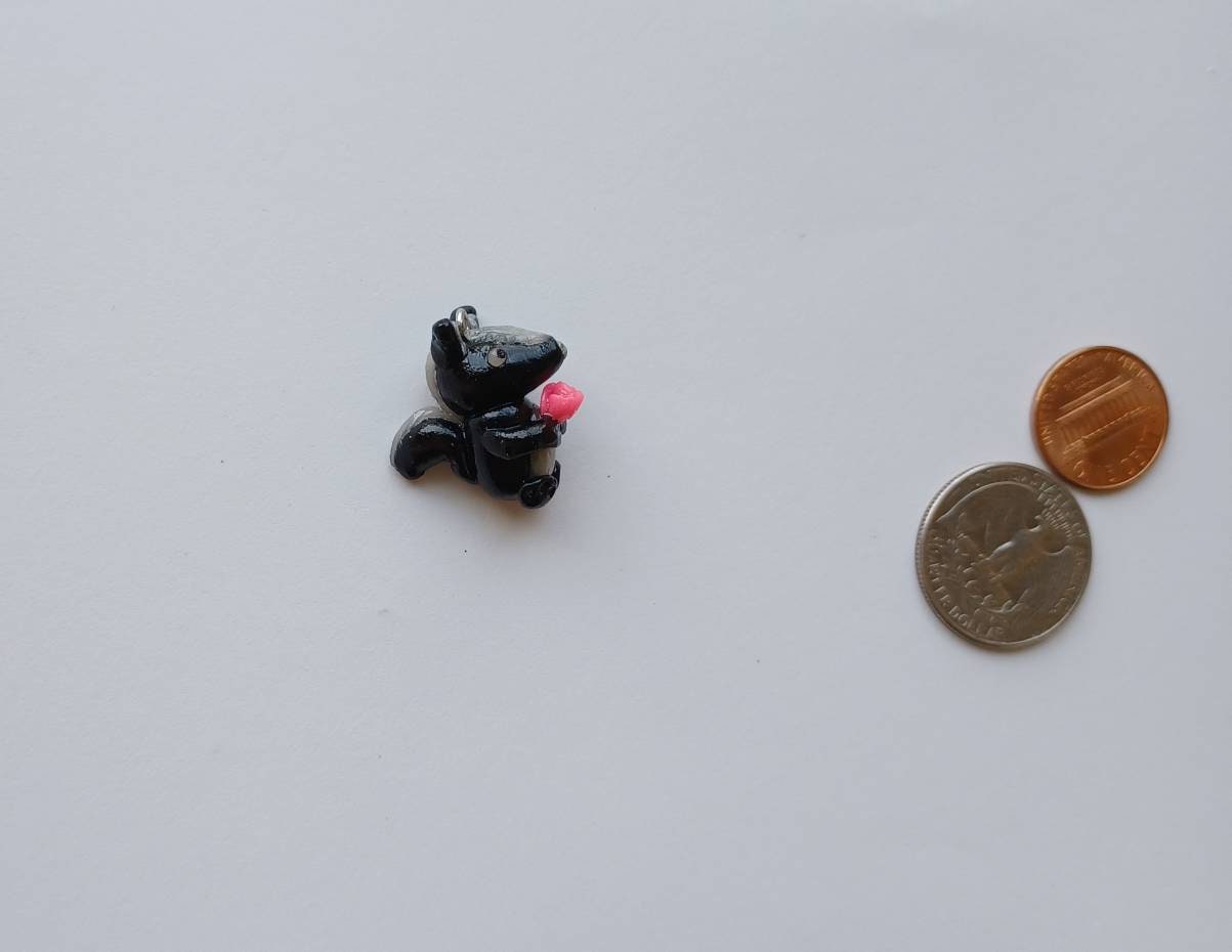 Kawaii skunk charms / polymer clay skunk with rose charms / kawaii animal charms / kawaii skunk jewelry