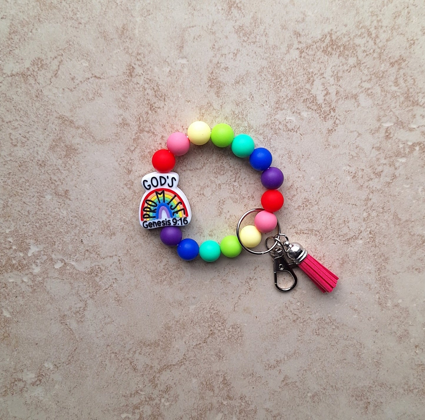 Silicone beaded wristlet keychain / God's promise rainbow silicone beaded wristlet keychain / religious faith bag accessories key chain gift