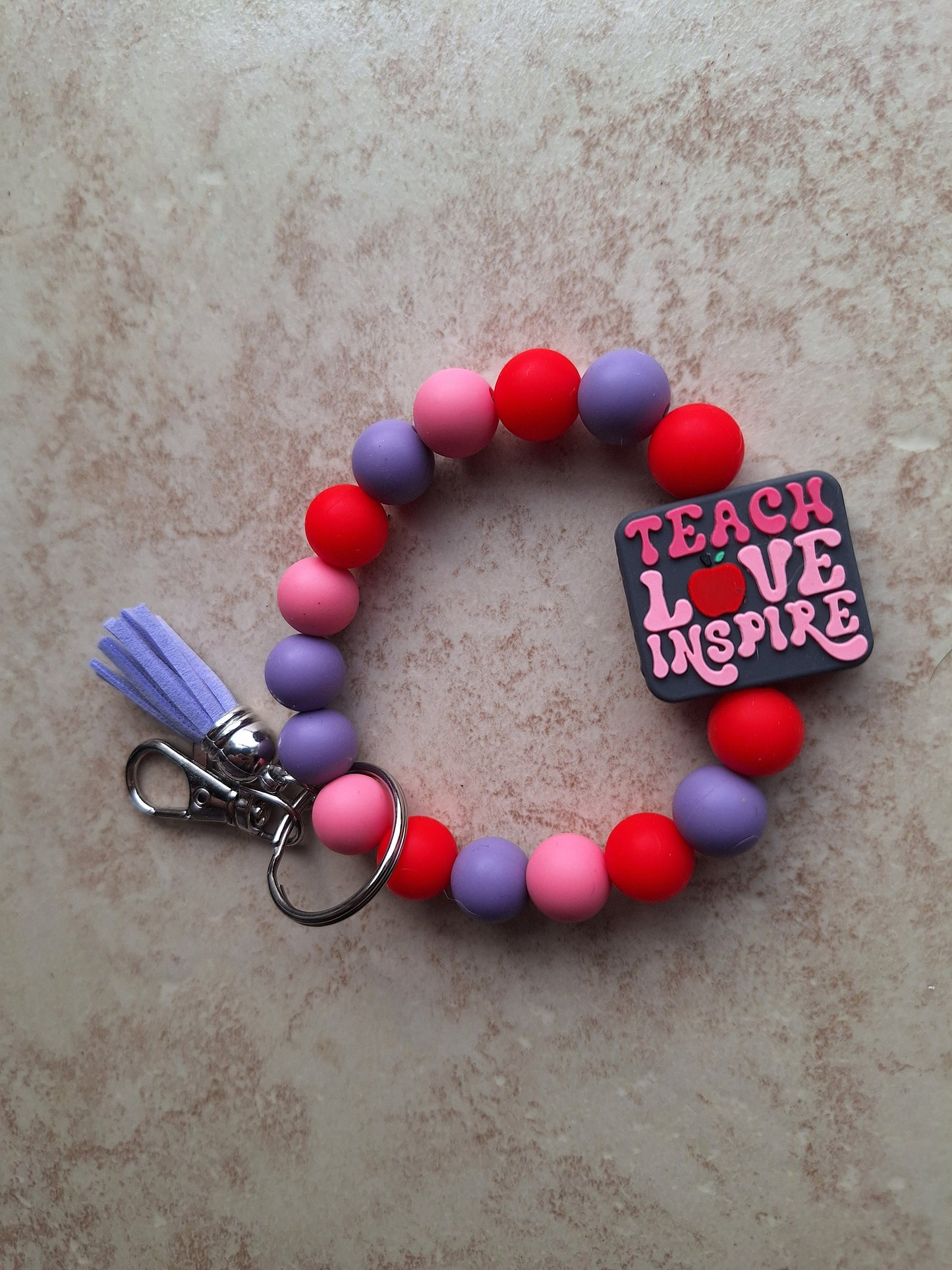 Silicone beaded wristlet keychain / teach love inspire silicone beaded wristlet keychain / teacher gift bag accessories key chain