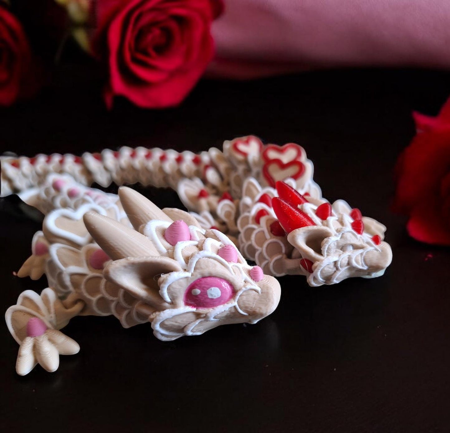 3D articulated valentine holiday heart cookie dragon / 3d printed holiday candy heart dragon animals desk pet