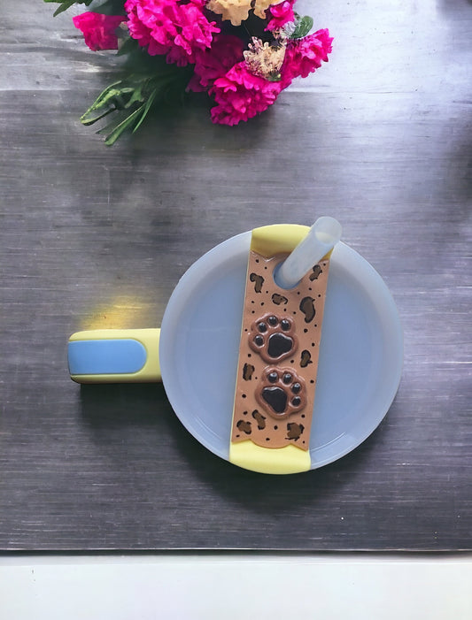 Polymer clay straw tag tumbler topper / clay tumbler accessories / leopard print tumbler topper straw tag / paw print tumbler accessories
