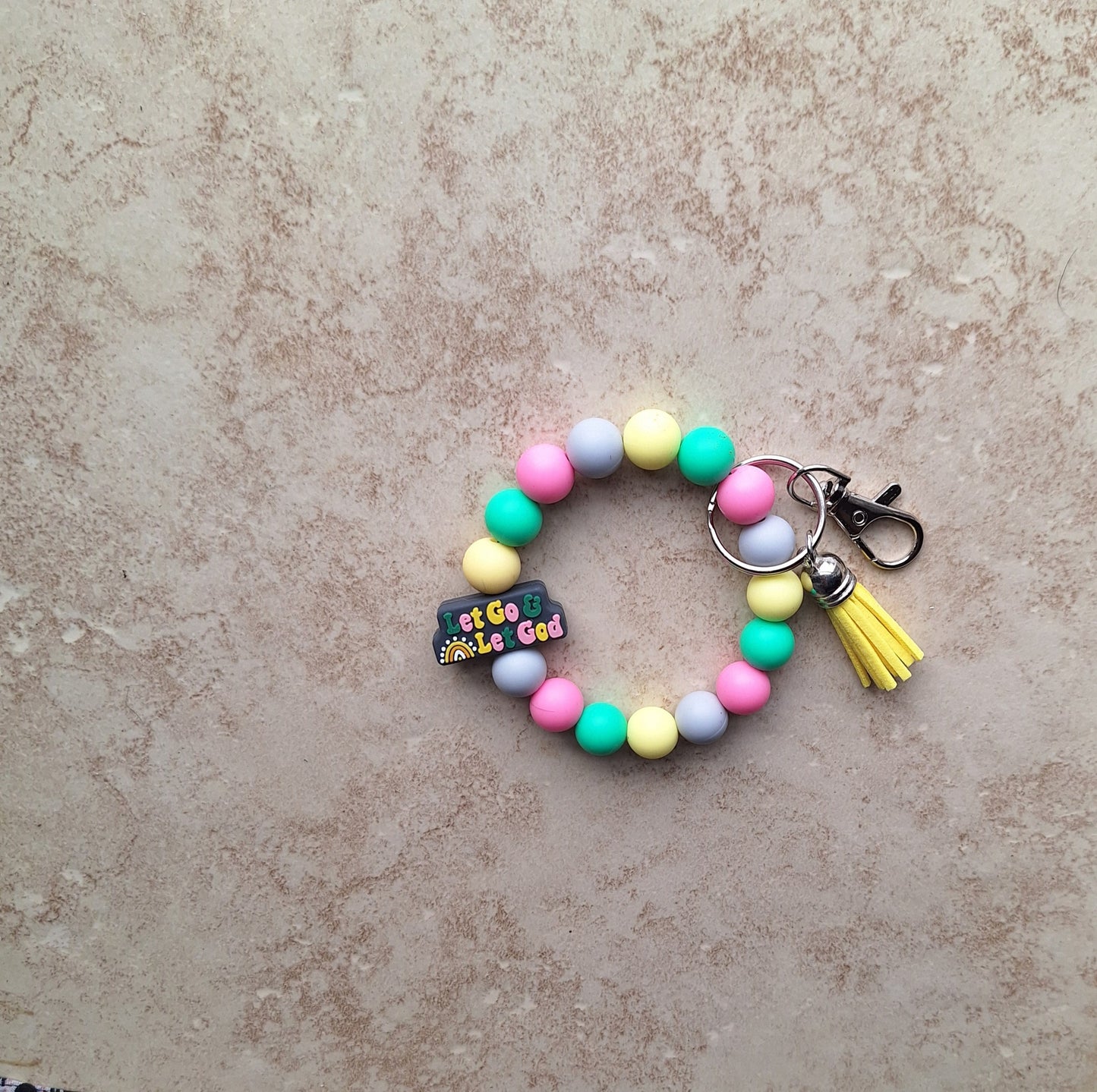 Silicone beaded wristlet keychain / let go and let God silicone beaded wristlet keychain / religious faith bag accessories key chain gift