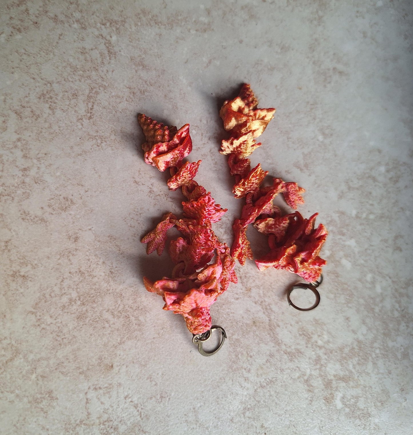 3D articulated red orange autumn tadling dragon earrings / 3d printed earrings / dragon earrings / articulated 3d fall leaf dragon jewelry